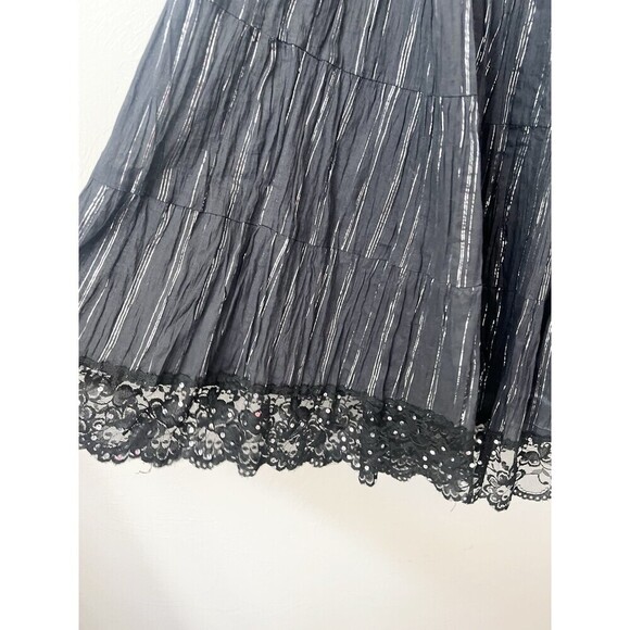 VINTAGE CACHE MAXI Sequin Gypsy Broom Skirt Size Medium Black Lace Whimsygoth - Picture 4 of 9